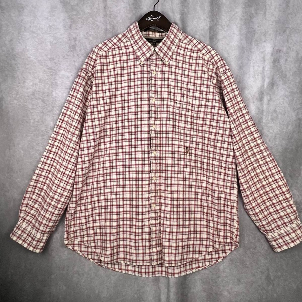 Tommy Hilfiger Men's XL Plaid Cotton Shirt Red Tan Plaid
